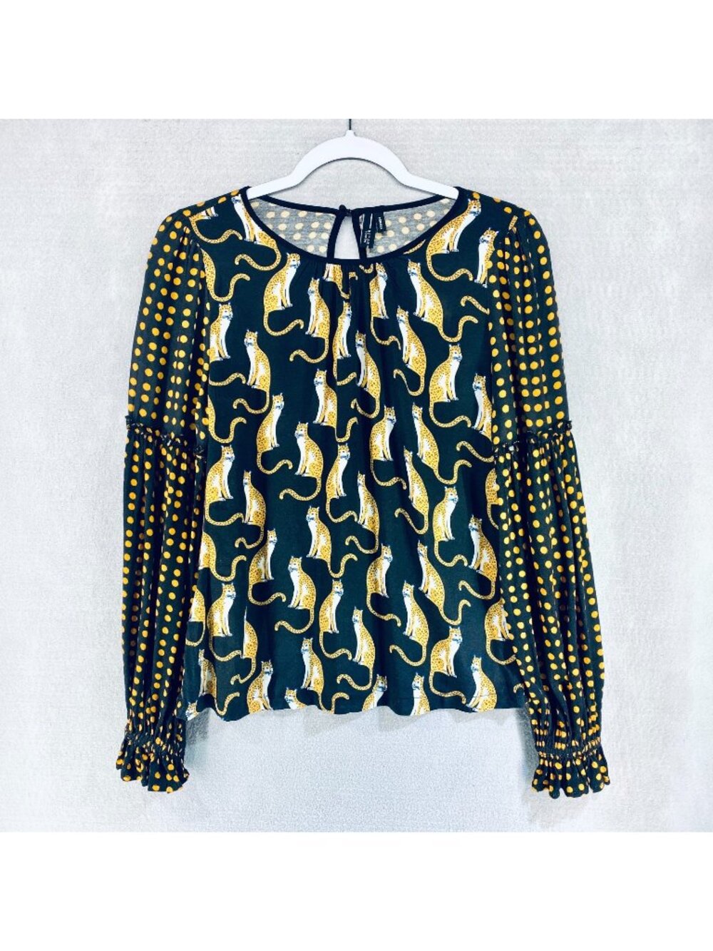 Anthropologie Blink Top Womens XS Multicolor Blouse Artsy Cats Boho